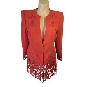 Vintage 1990s Carissimo Evening Jacket Womens 18 Lace Hem Embroider Blazer NWT
